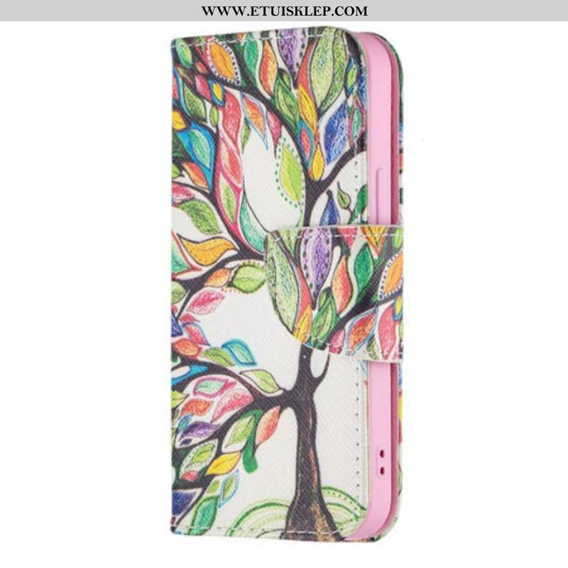 Etui Folio do iPhone 13 Mini Kolorowe Drzewo